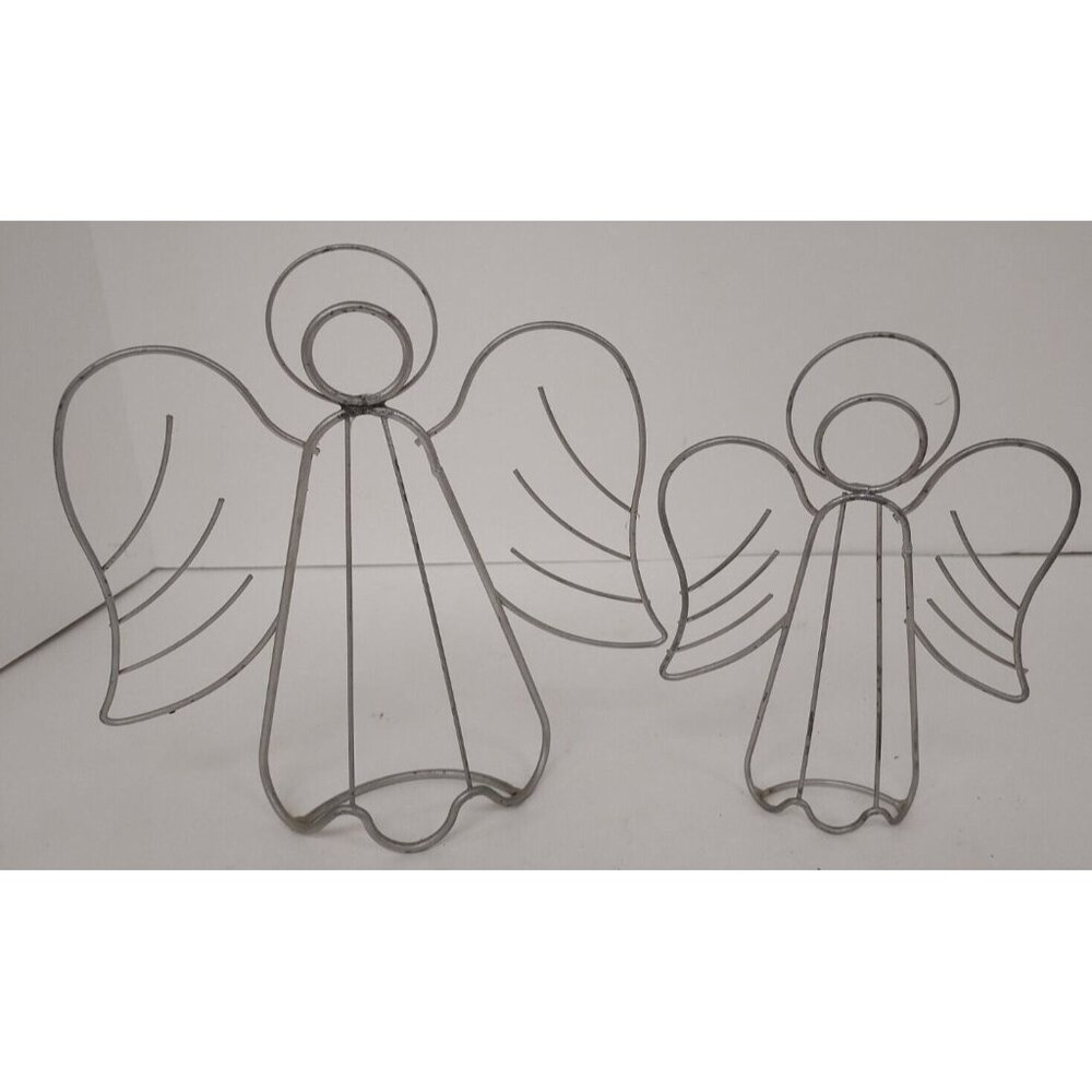 Angel Decor- 2 Silver Tone Metal Wire Angels- Vintage 1990's